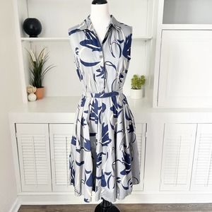 Samantha Sung Gray Navy Floral Claire Shirt Dress Size 8